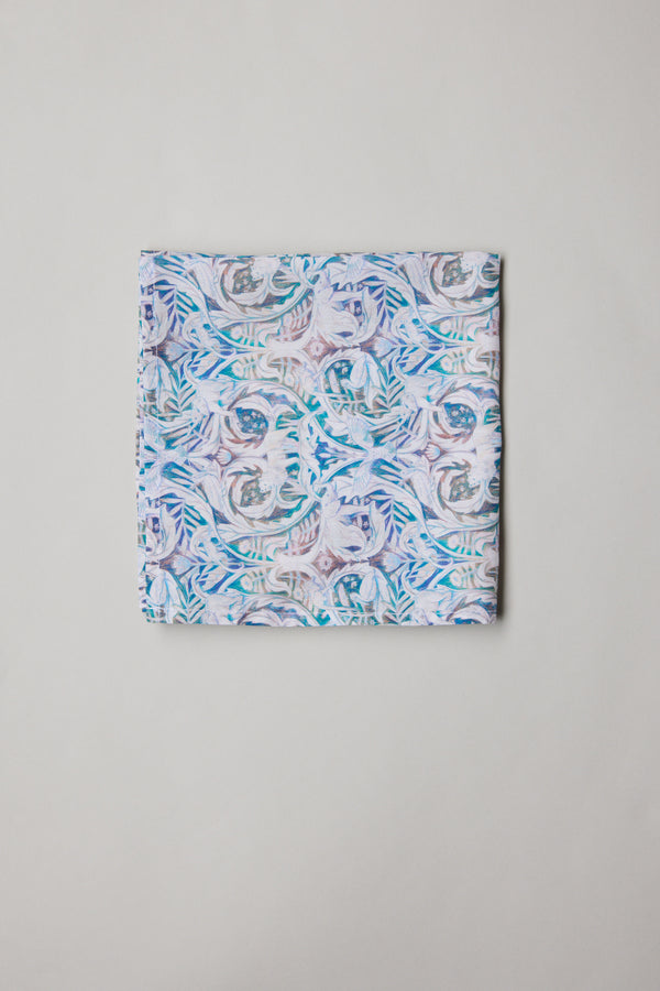 Liberty Valerie Pocket Square in Tana Lawn cotton with blue and purple abstract florals.