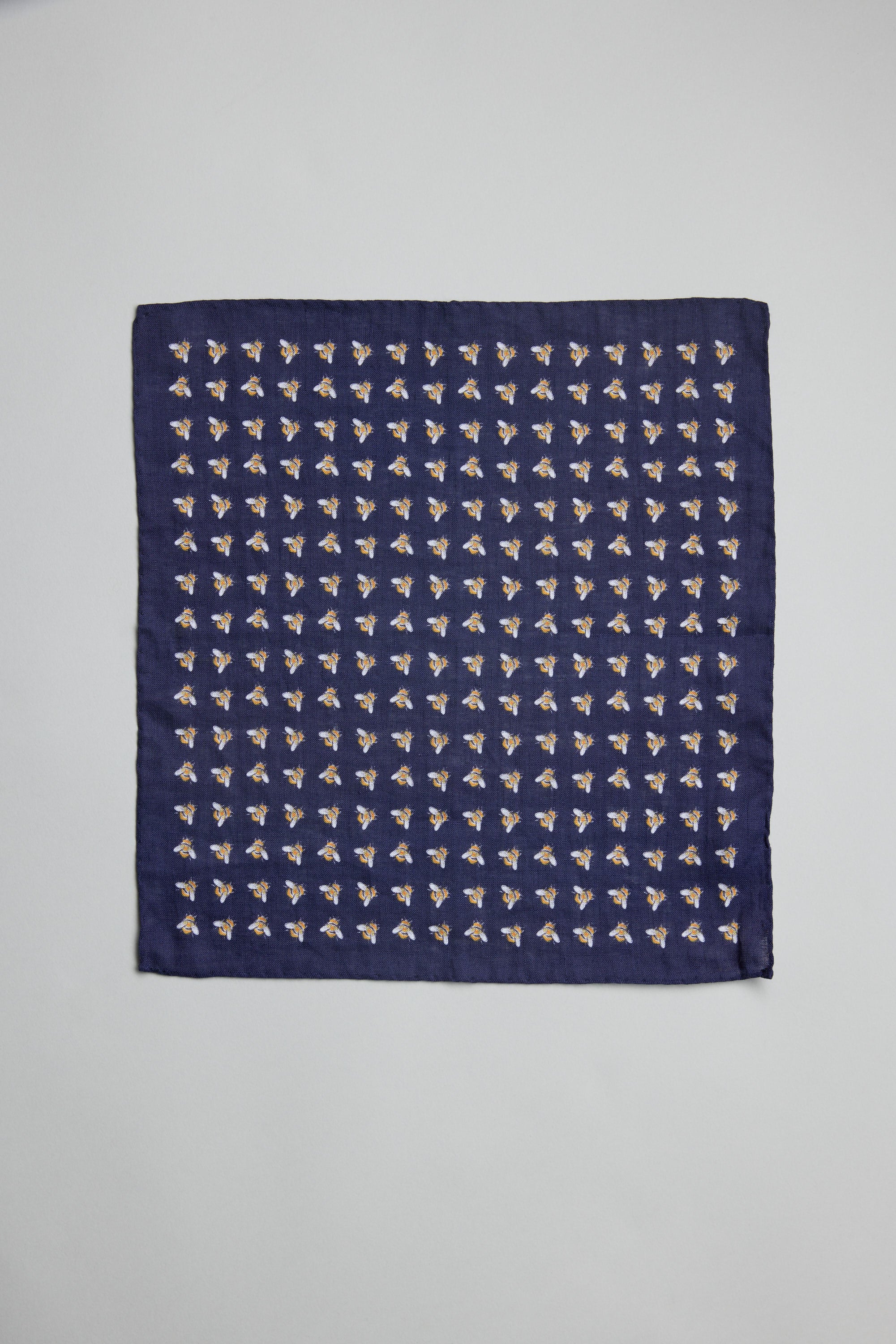 Parisian Bee Linen Pocket Square by Parisian, handmade in New Zealand, blue with floral pattern.