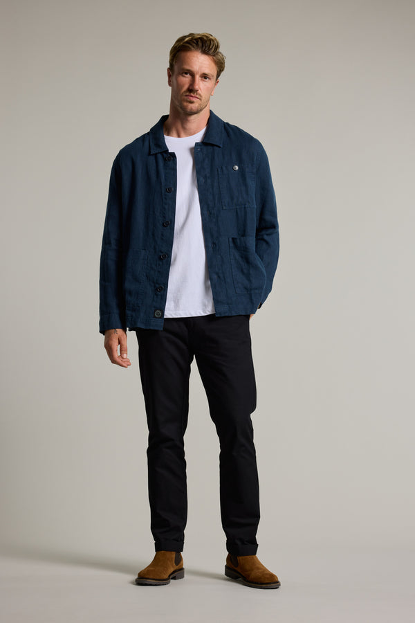 Barkers Forelle Linen Overshirt Jacket in dark blue, alternate view