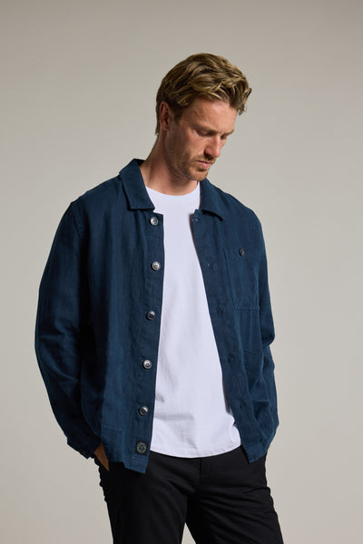Barkers Forelle Linen Overshirt Jacket in dark blue