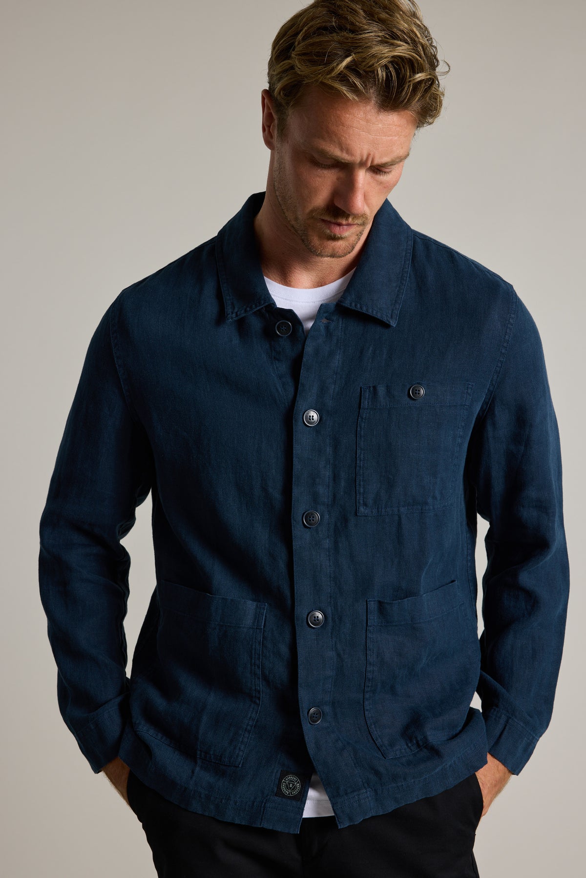 Barkers Forelle Linen Overshirt Jacket in dark blue, additional view