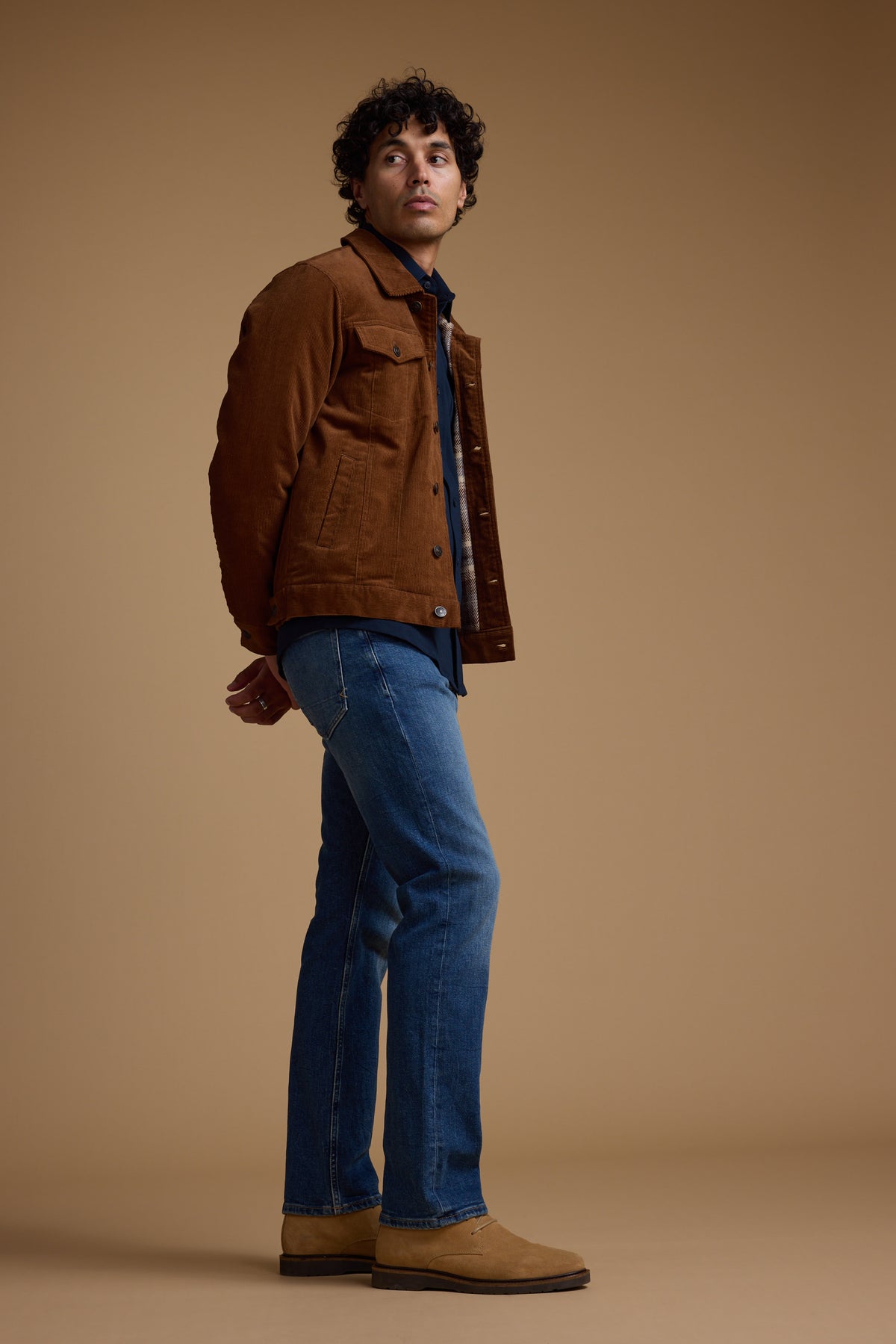 Barkers Barton Cord Trucker in camel, alternate view