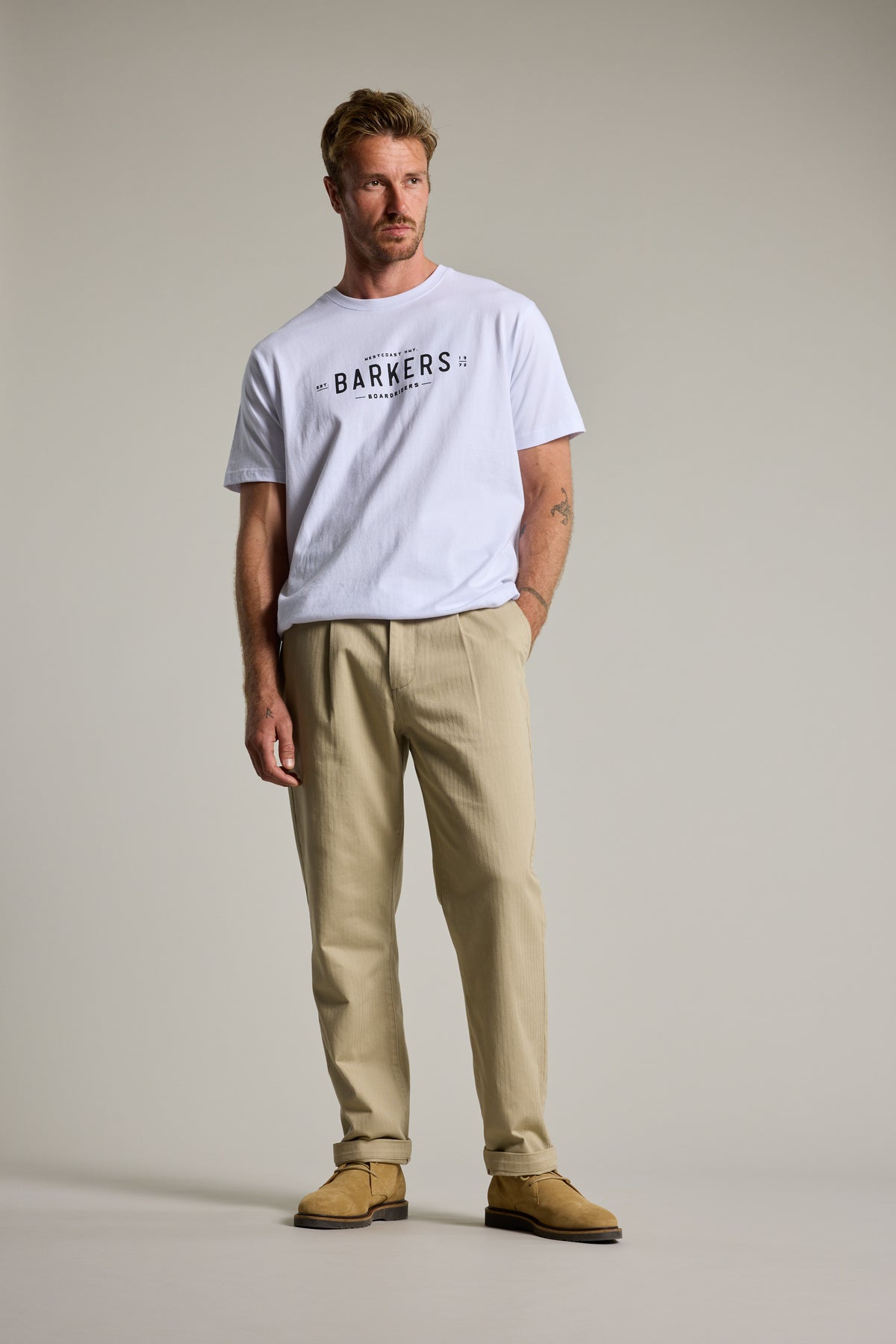 Barkers Wadley Twill Pant in stone, relaxed fit, alternate view
