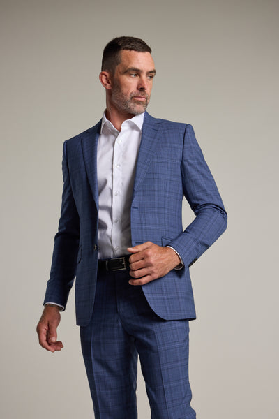 Barkers Hanson Check Suit Jacket in blue, wool