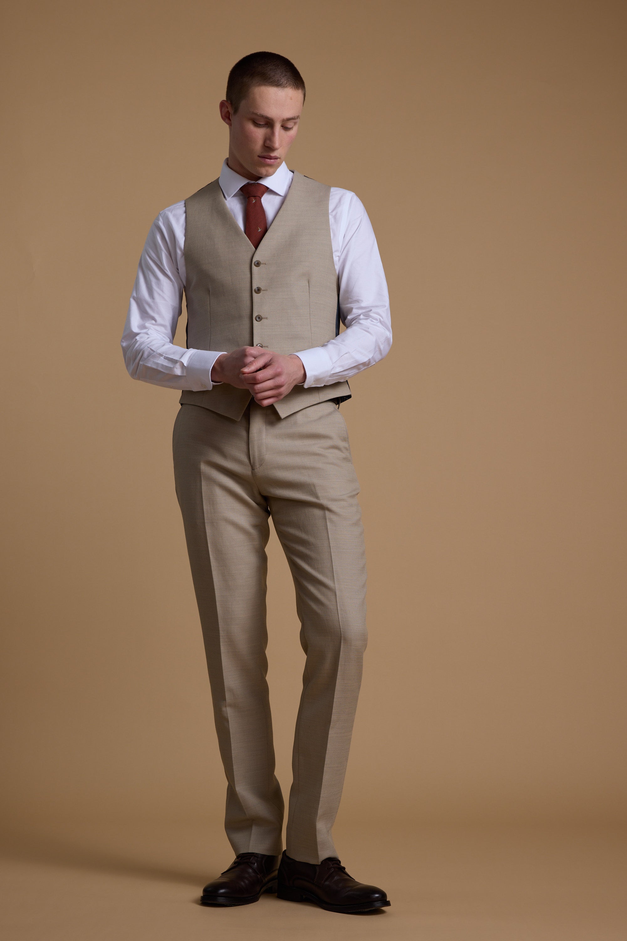 Barkers Lister Texture Waistcoat in oatmeal, tailored fit, additional view