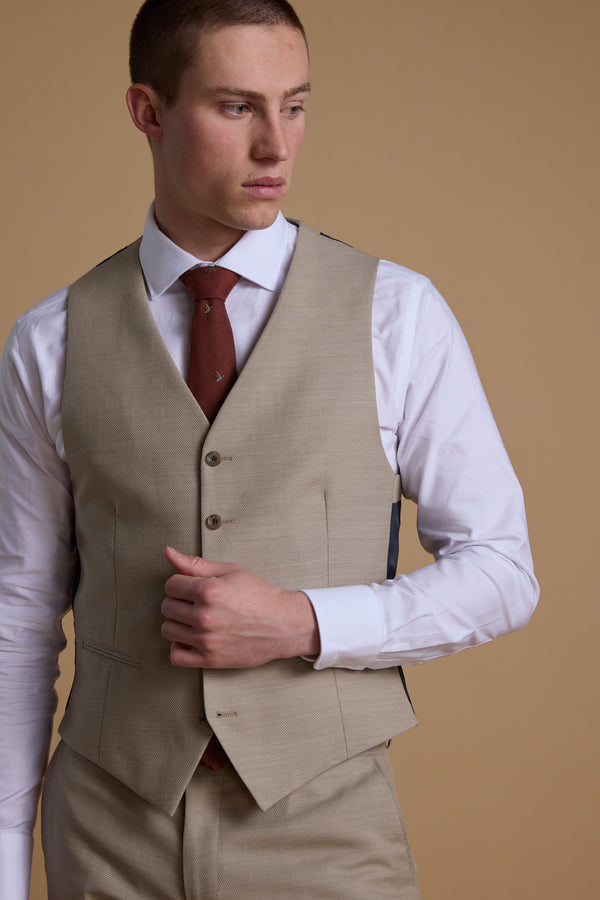 Barkers Lister Texture Waistcoat in oatmeal, tailored fit, additional view