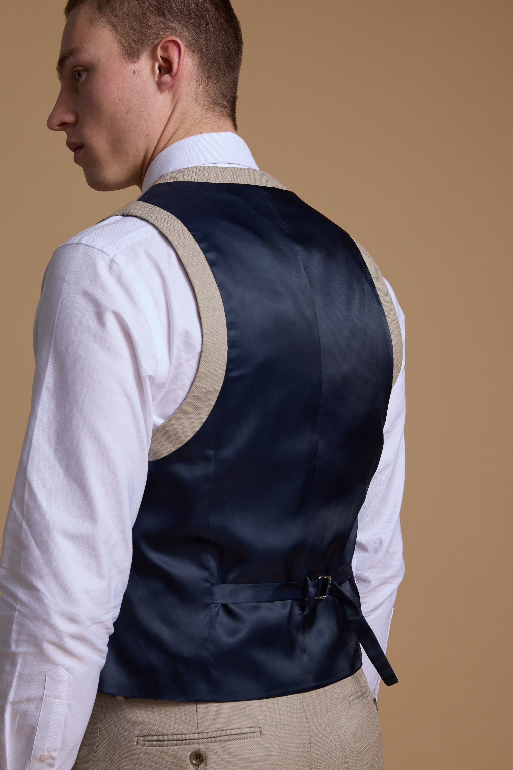 Barkers Lister Texture Waistcoat in oatmeal, tailored fit, additional view