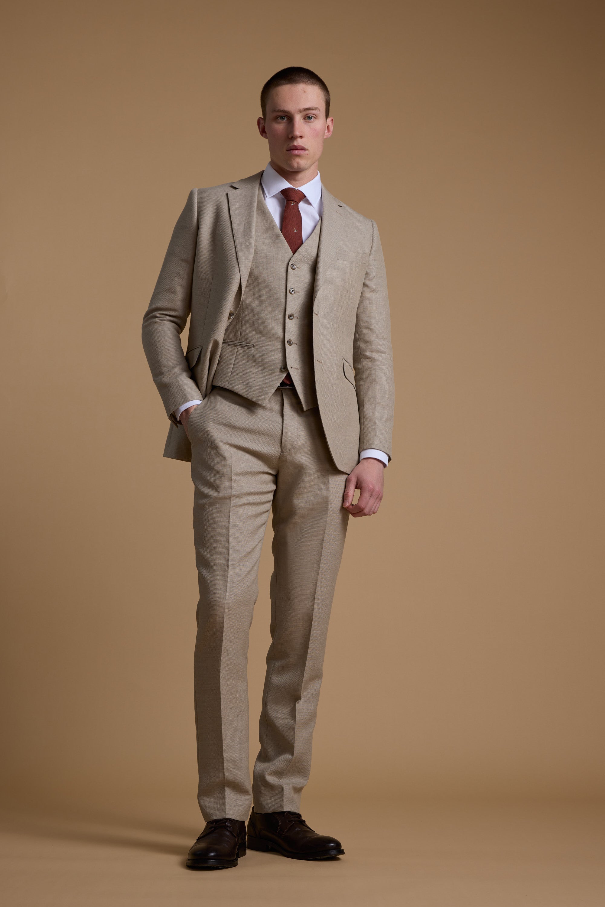 Barkers Lister Texture Waistcoat in oatmeal, tailored fit, additional view