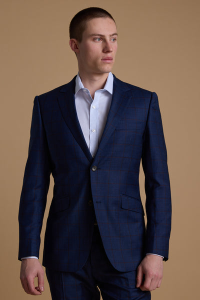 Barkers Grafton Check Suit Jacket in navy check, merino wool