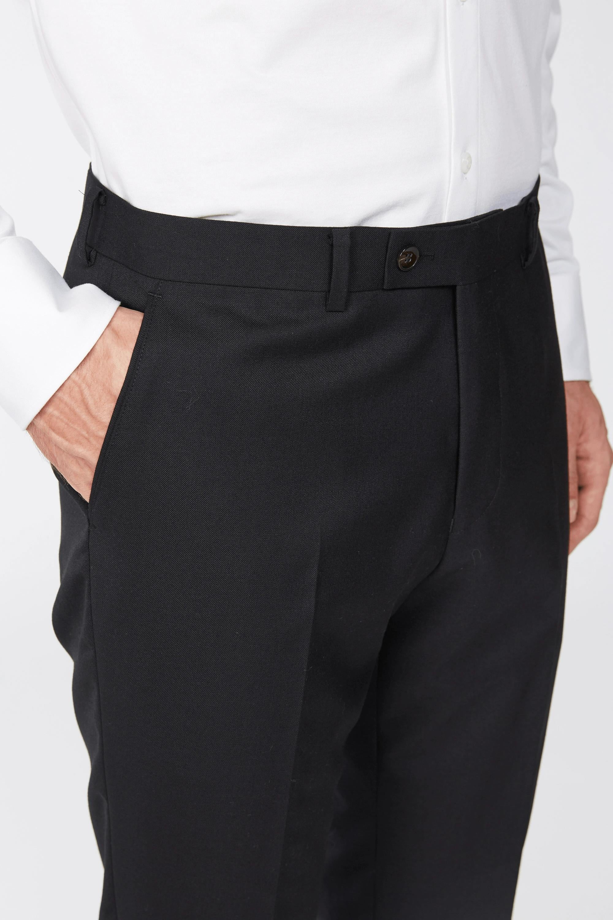 Barkers Bayswater Trouser in black, modern fit, flat lay