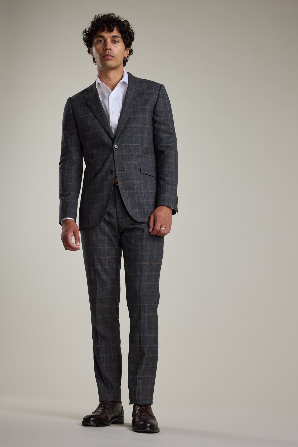 Barkers Lewood Check Suit Trouser in charcoal, merino wool