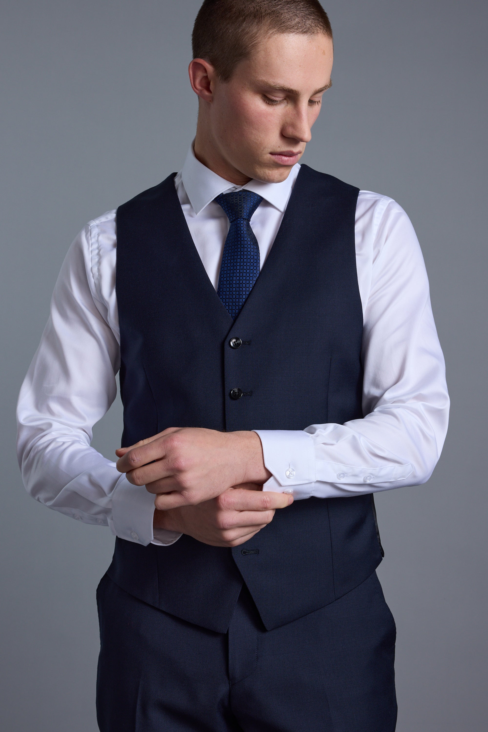 Barkers Mayfair ZQrx Waistcoat in navy, tailored fit, additional view