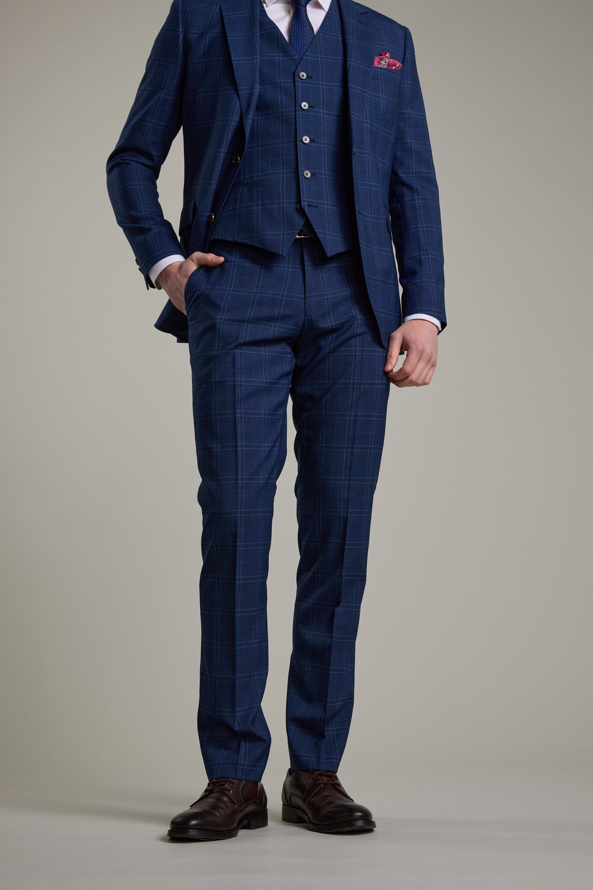 Barkers Leonard Check Suit Trouser in blue check, tailored fit, additional view