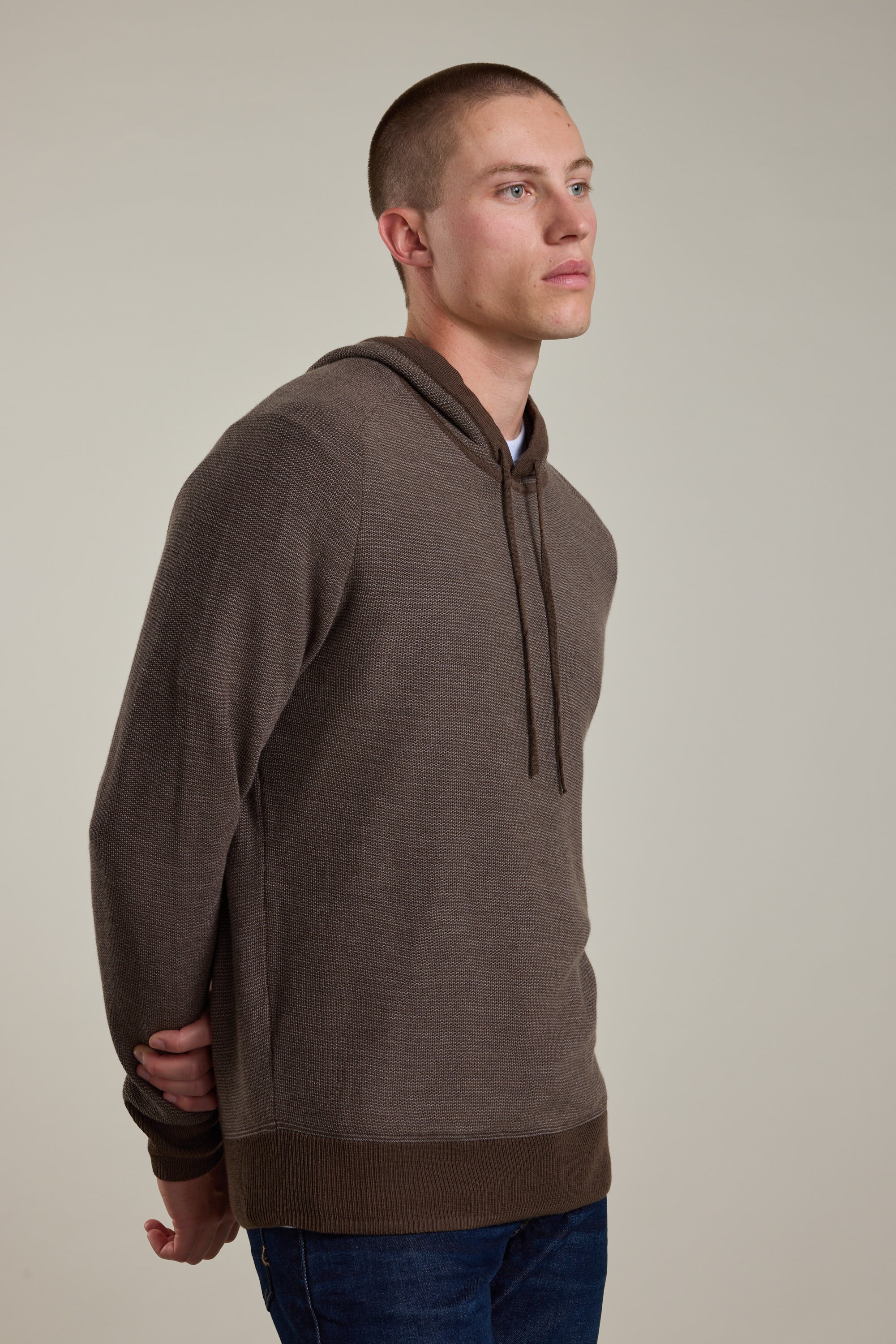 Barkers Roxbury Merino Hoody in chocolate, merino, alternate view