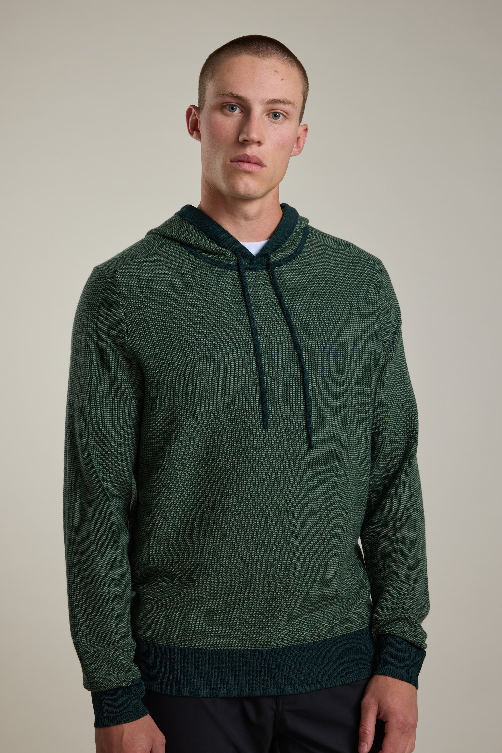 Barkers Roxbury Merino Hoody in forest, merino, additional view
