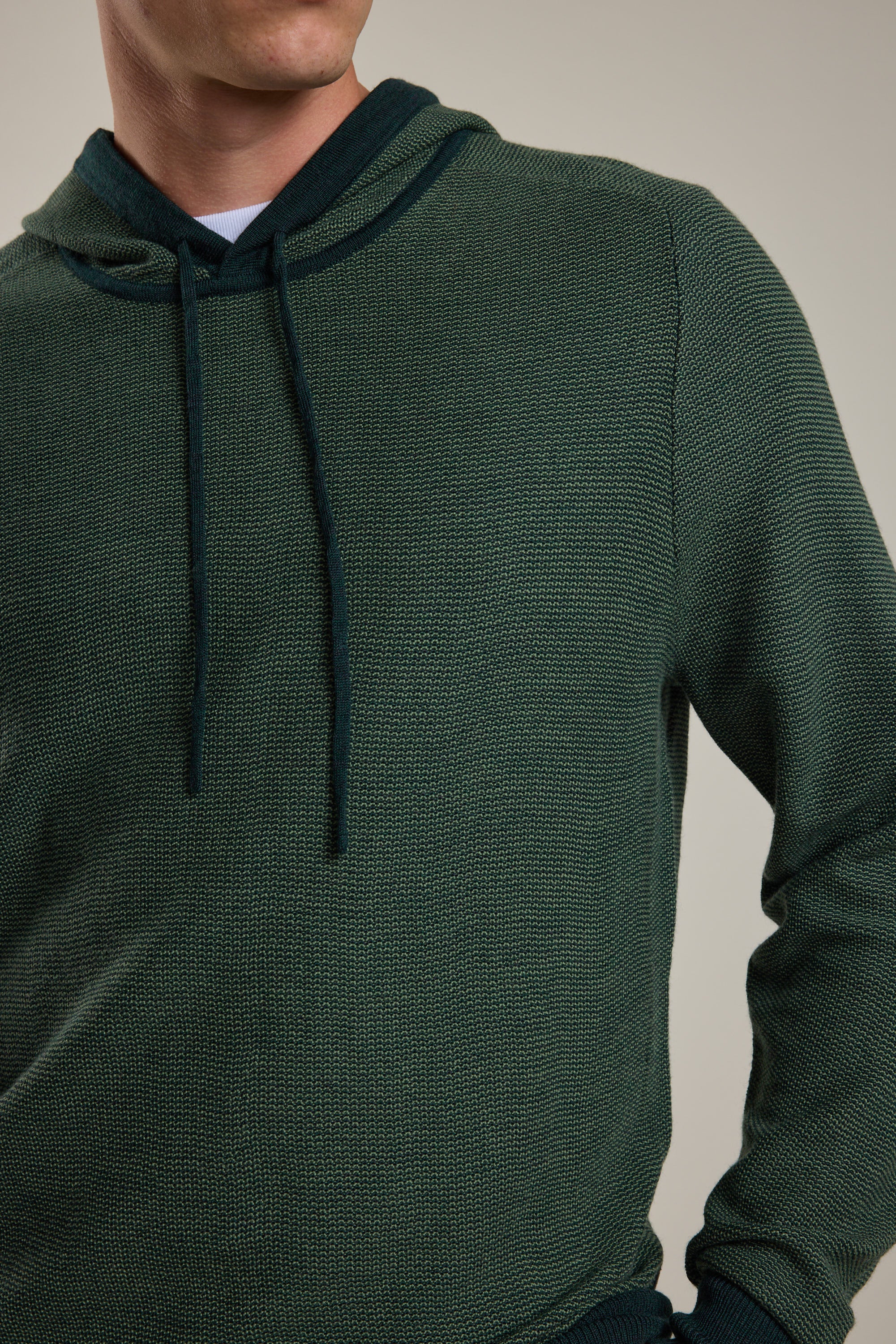 Barkers Roxbury Merino Hoody in forest, merino, alternate view