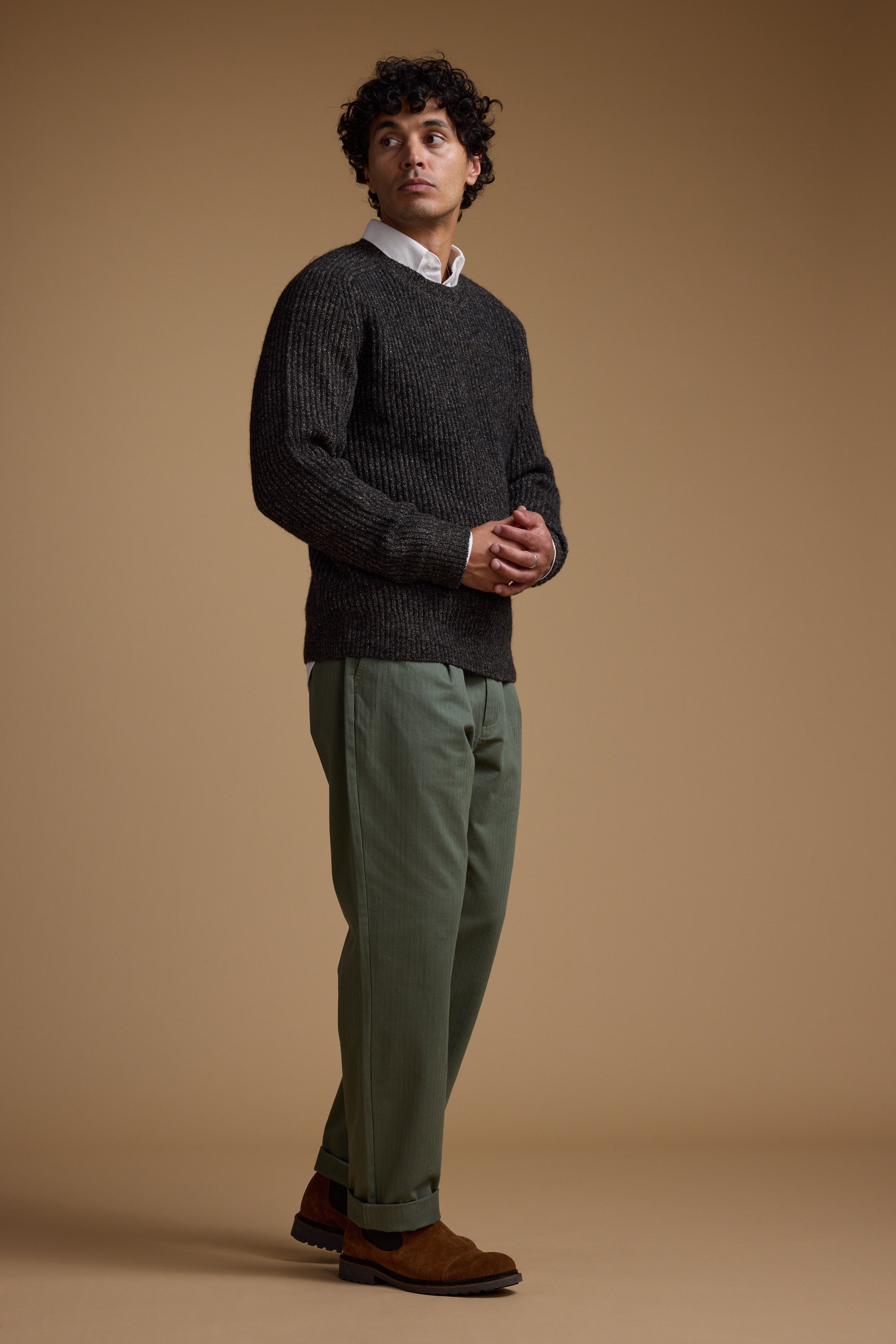 Barkers Hawthorn Woollen Crew in bark melange, relaxed fit, additional view
