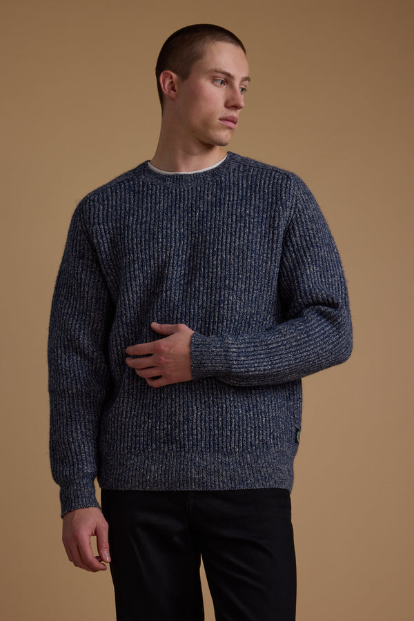 Barkers Hawthorn Woollen Crew in blue marl, relaxed fit, alternate view