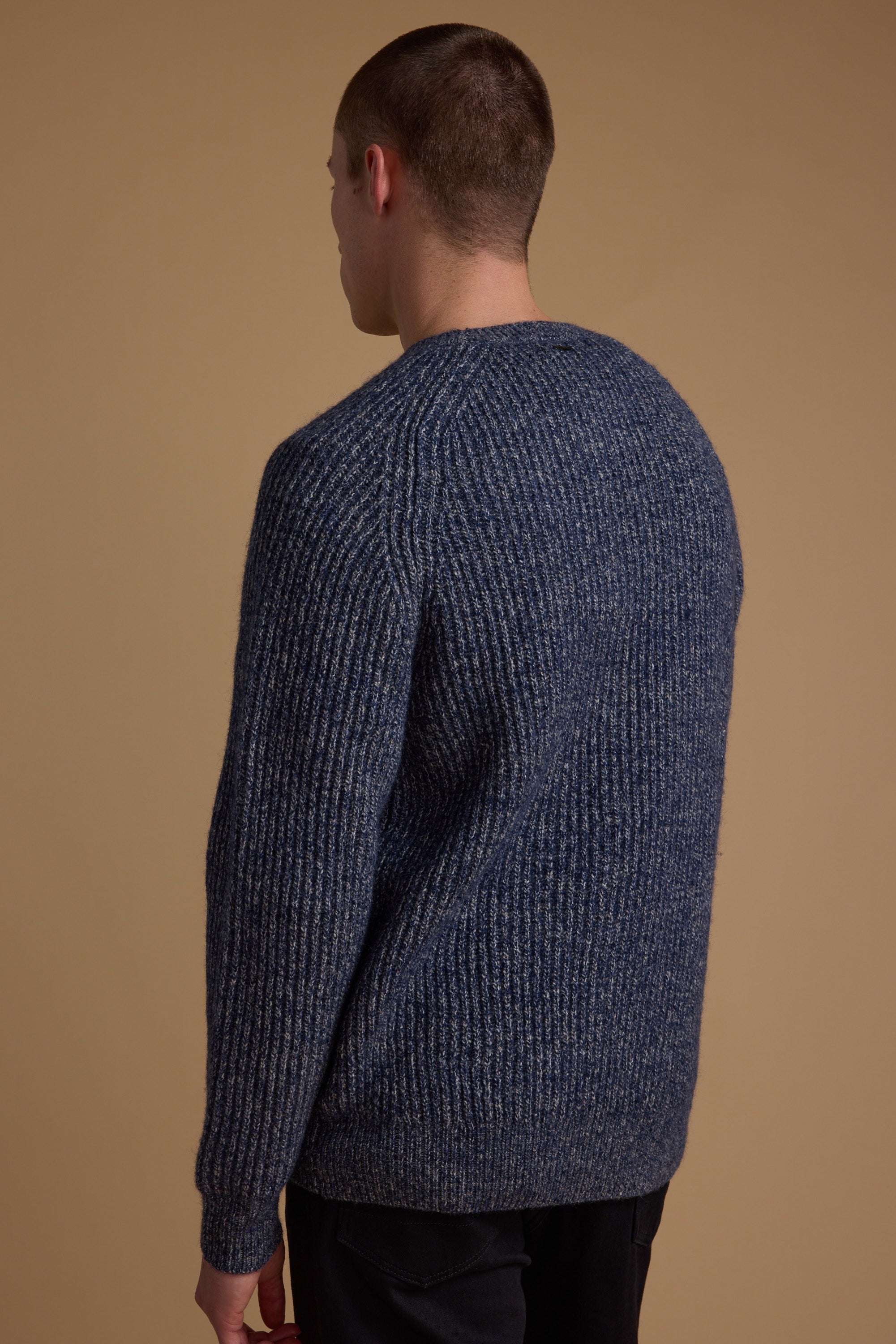 Barkers Hawthorn Woollen Crew in blue marl, relaxed fit, additional view
