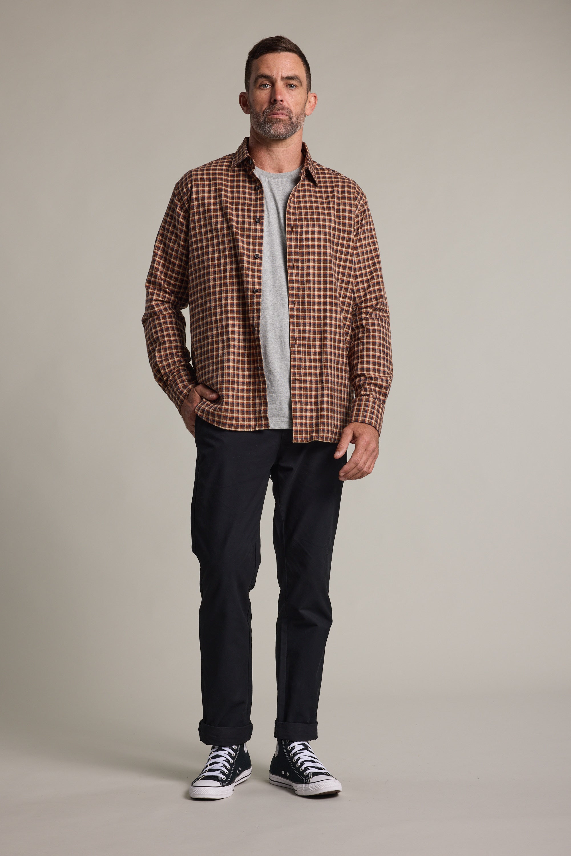 Barkers Augusta Check Shirt in brown check, tailored fit
