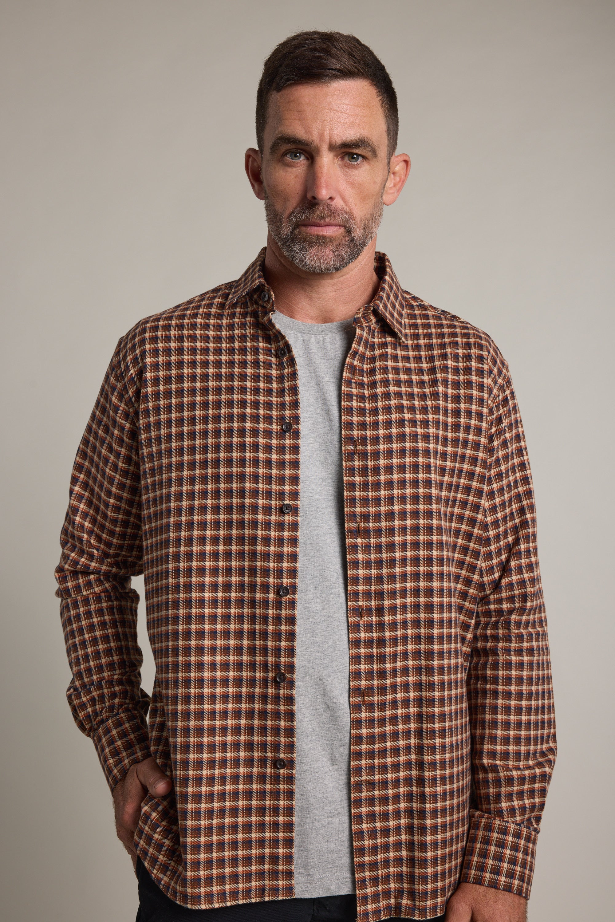 Barkers Augusta Check Shirt in brown check, tailored fit, additional view