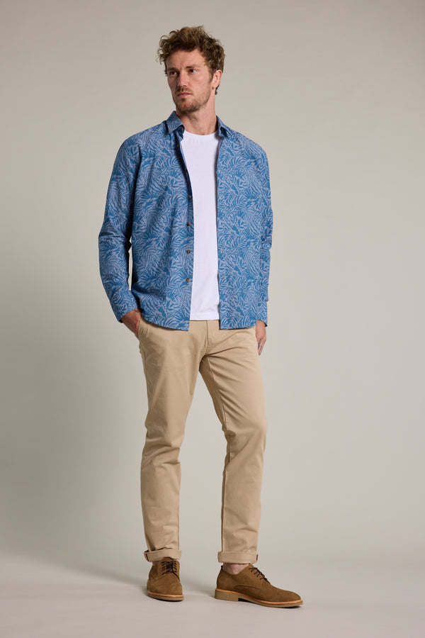 Barkers Arran Print Shirt in chambray, slim fit, alternate view