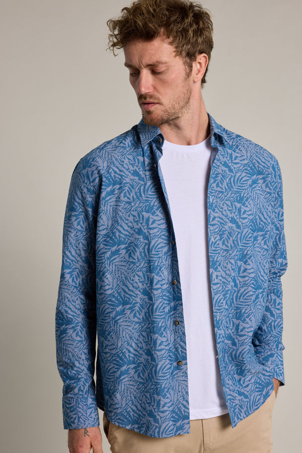 Barkers Arran Print Shirt in chambray, slim fit
