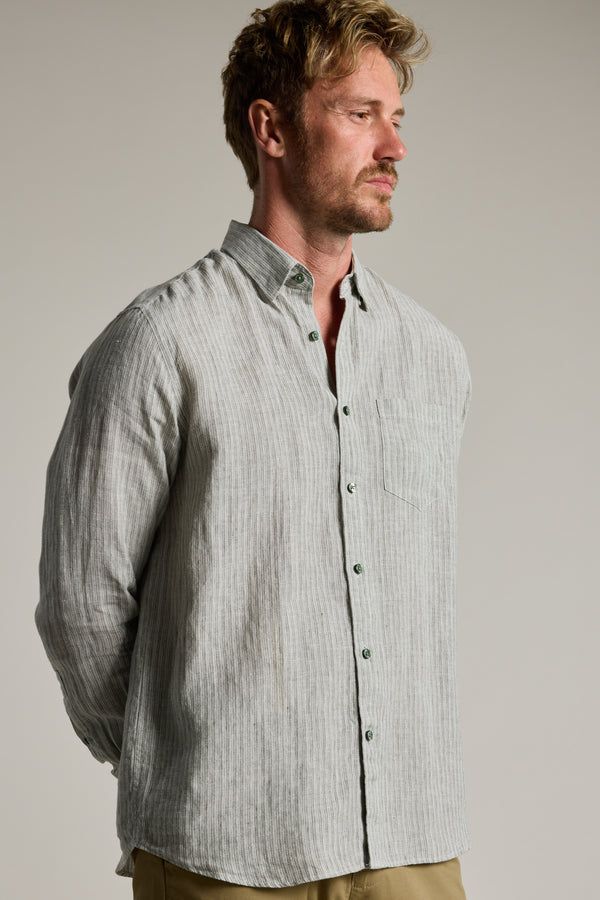 Barkers Dalton fine stripe Shirt in green, tailored fit, additional view