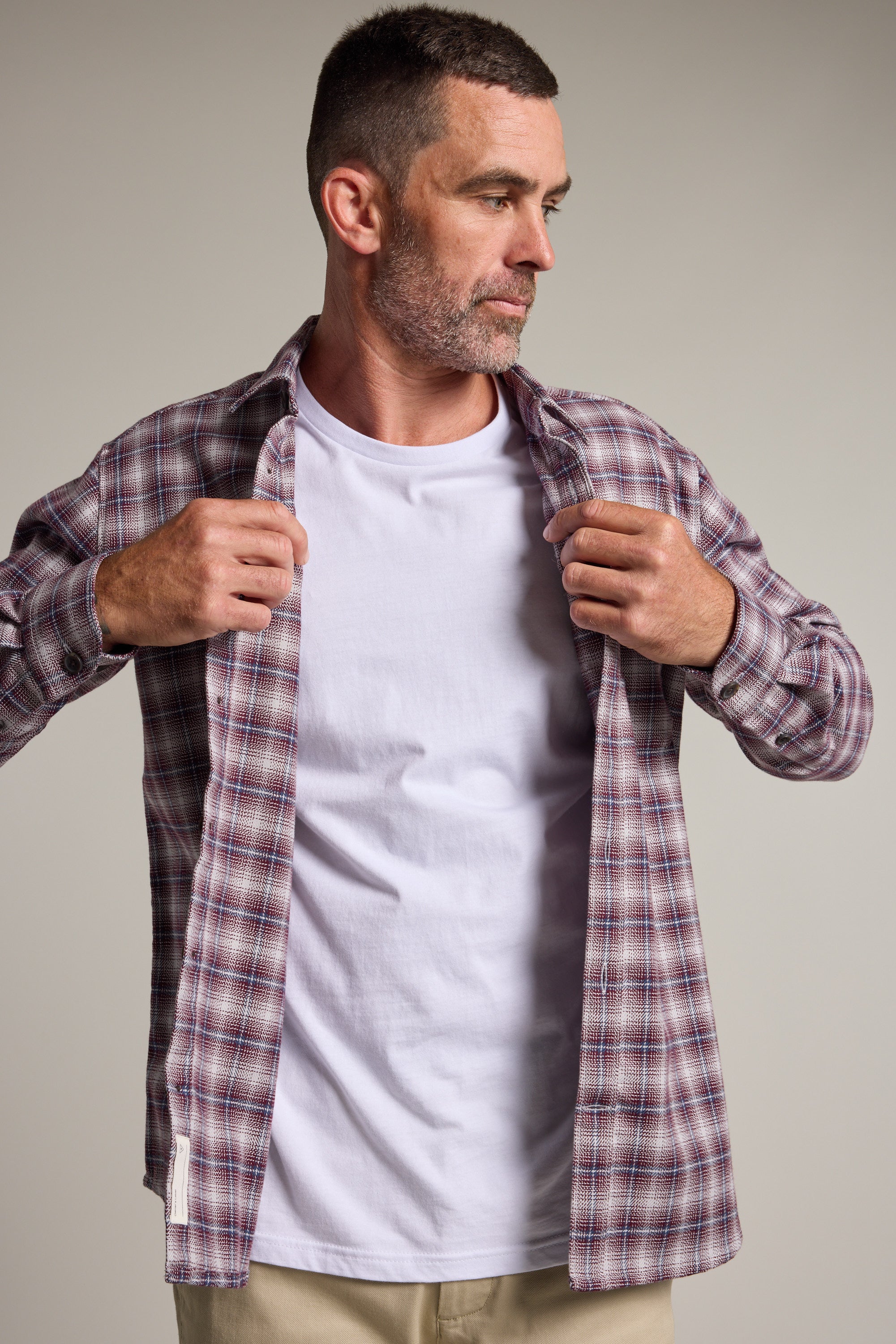 Barkers Byrd Check Overshirt in red check, additional view