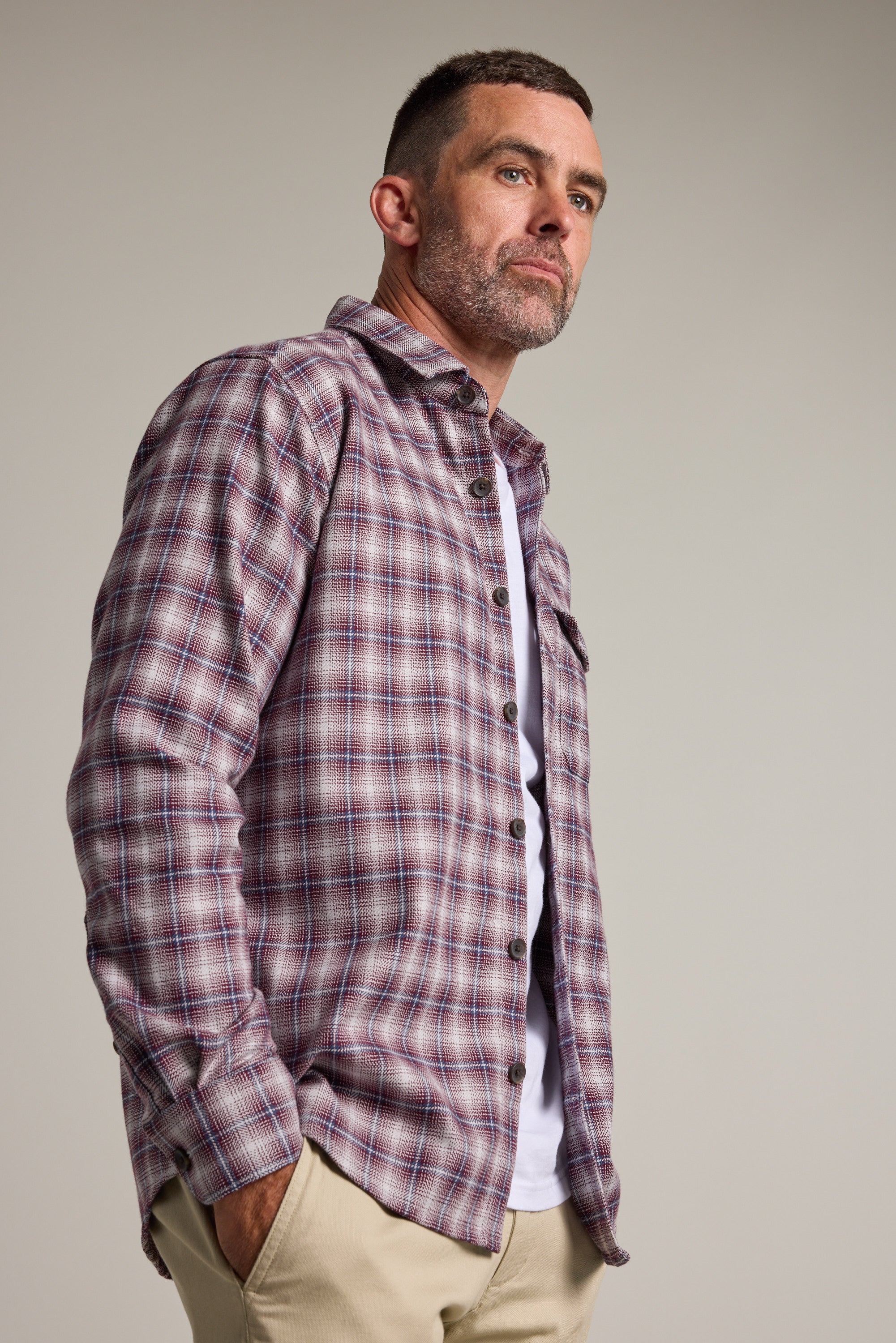 Barkers Byrd Check Overshirt in red check, additional view