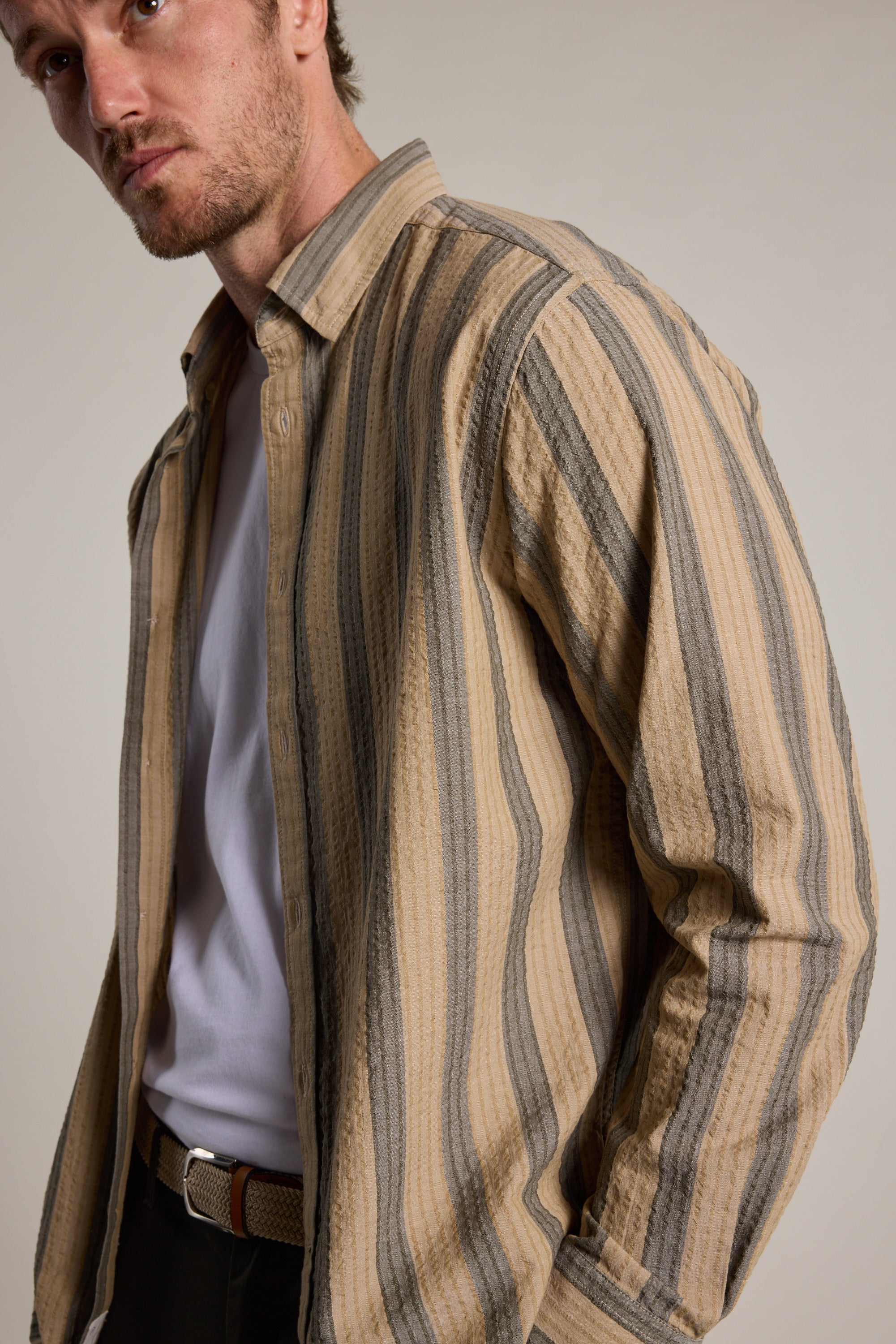 Barkers Pollard Stripe Shirt in beige, classic fit, additional view