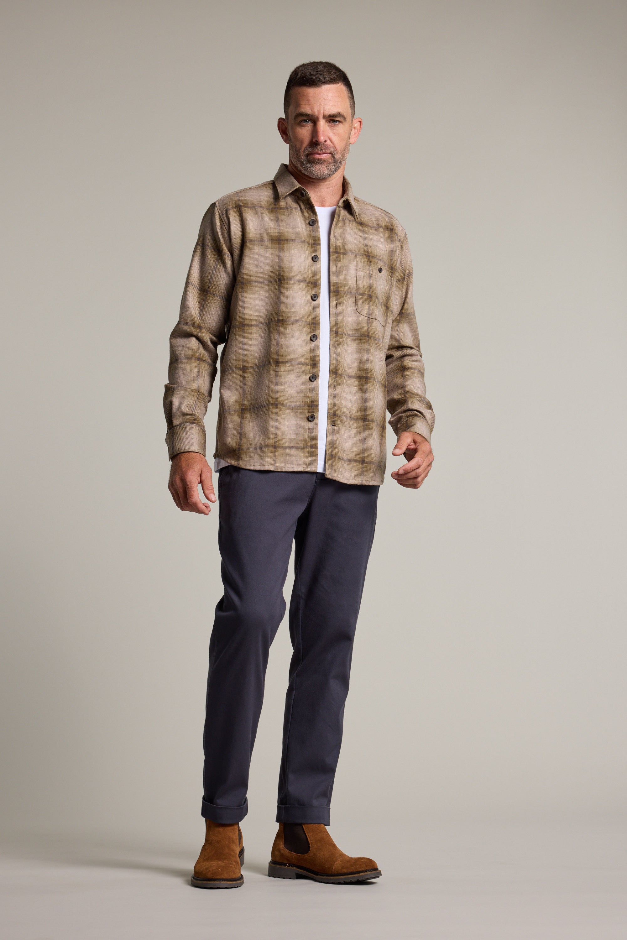 Barkers Presley Check Overshirt in green check, relaxed fit