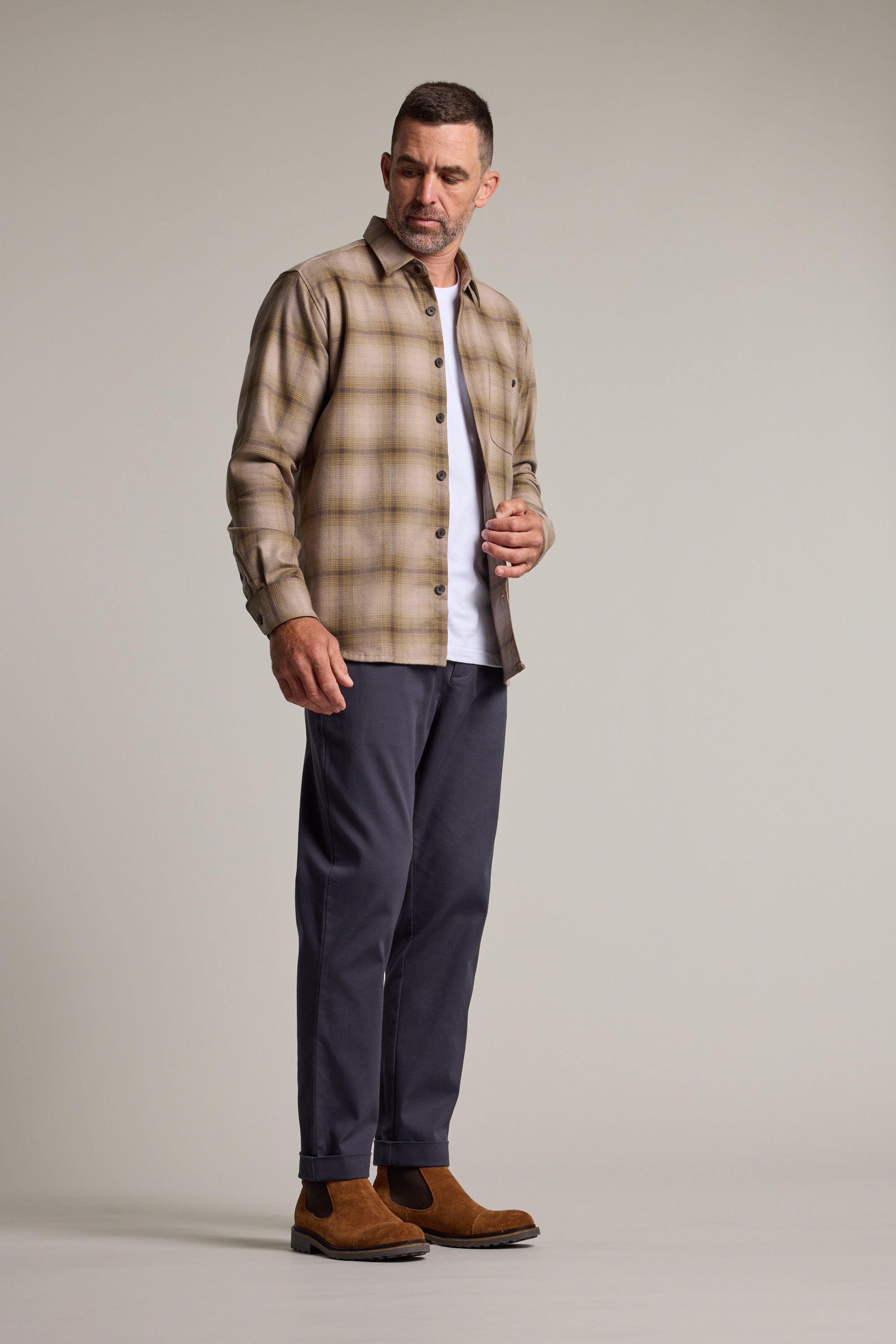 Barkers Presley Check Overshirt in green check, relaxed fit, additional view