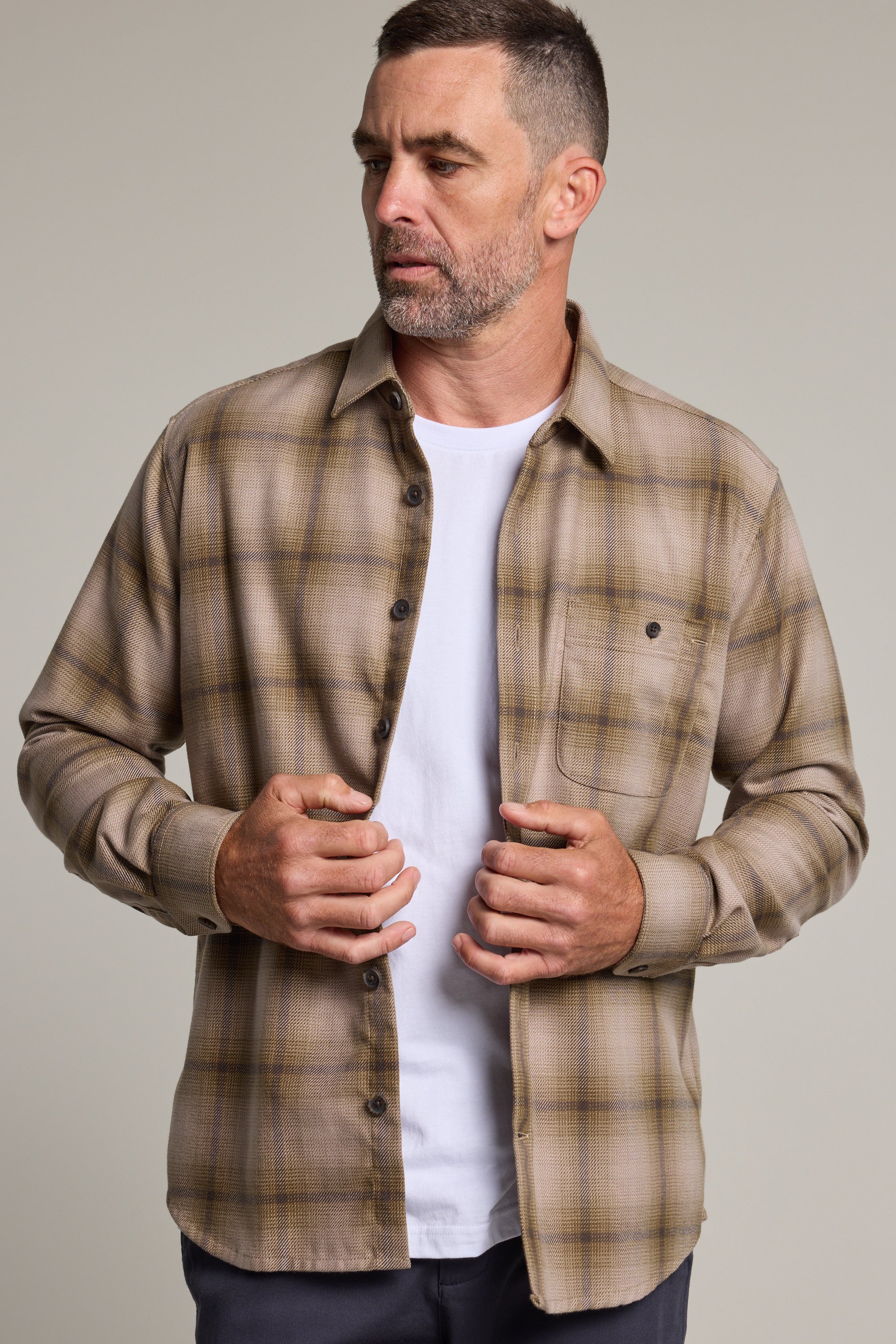 Barkers Presley Check Overshirt in green check, relaxed fit, additional view