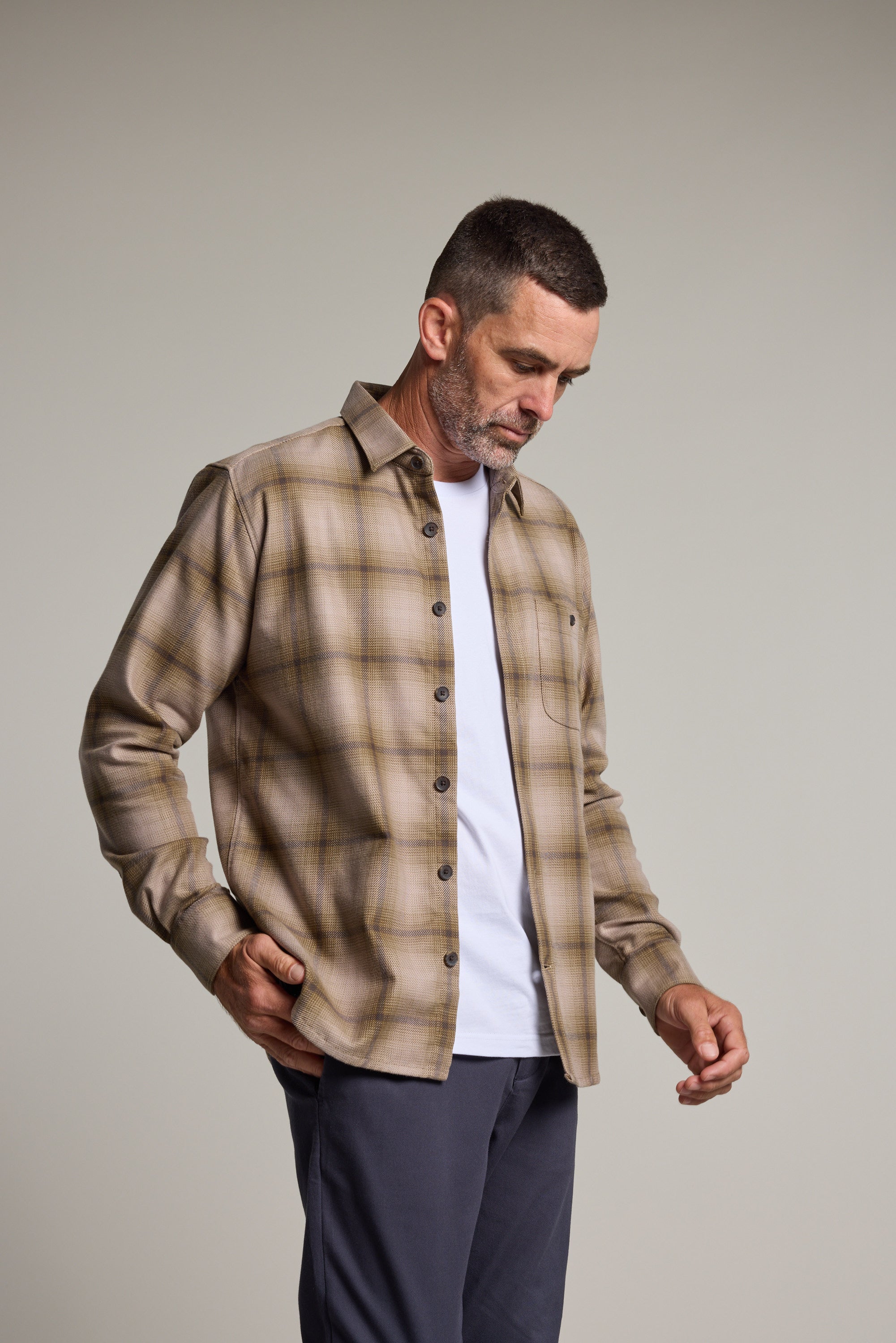 Barkers Presley Check Overshirt in green check, relaxed fit, alternate view