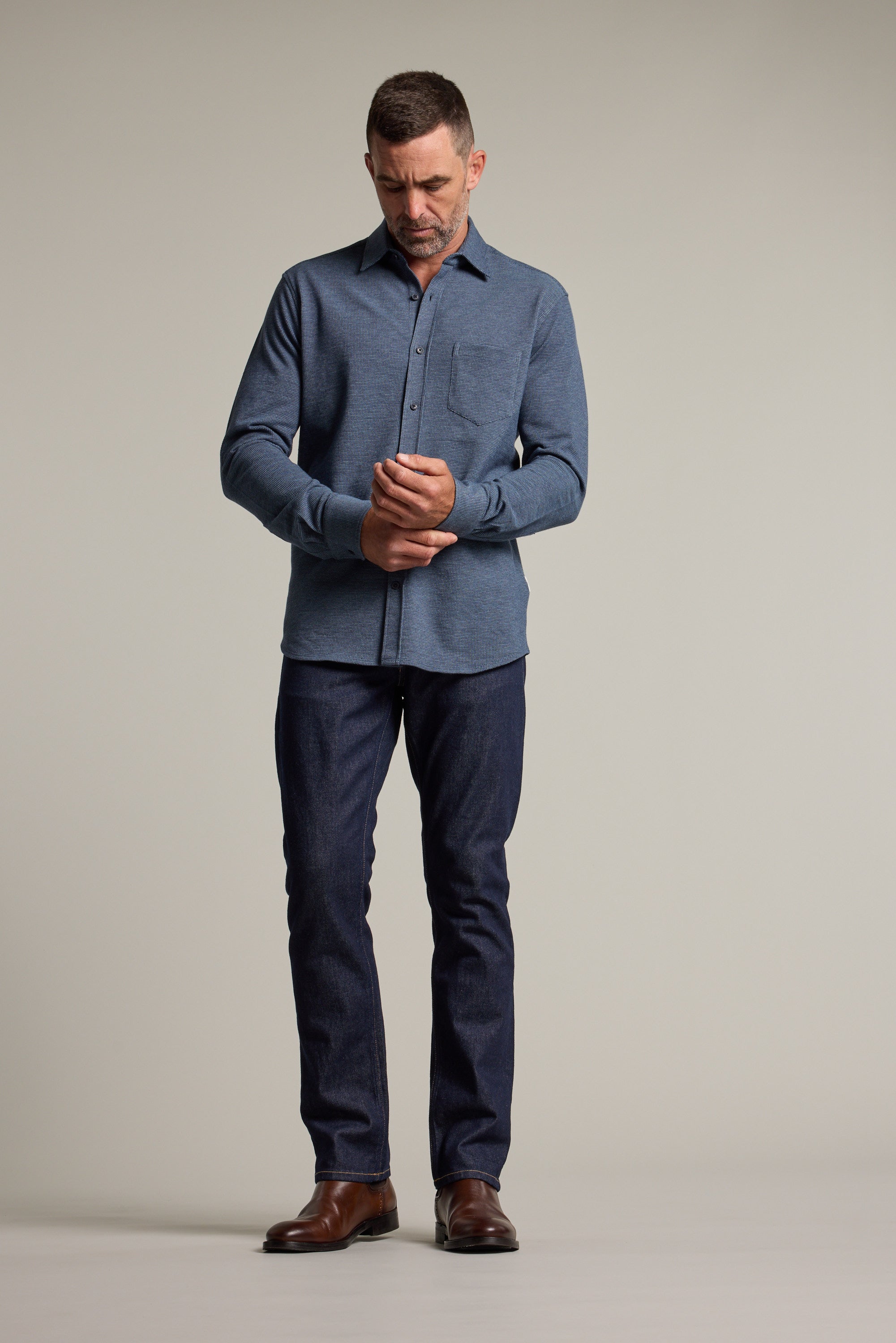 Barkers Frye Knit Shirt in navy, classic fit, additional view