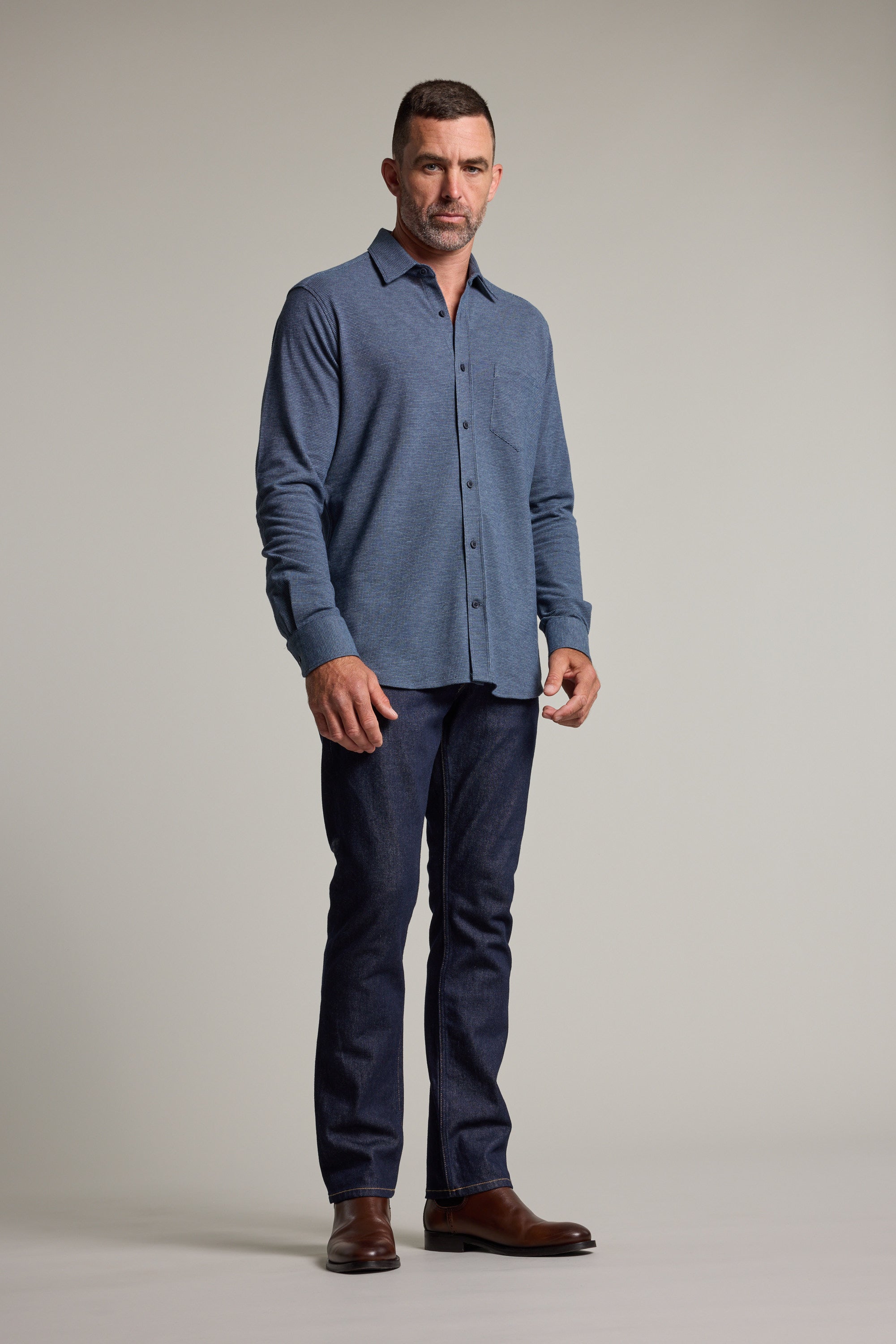 Barkers Frye Knit Shirt in navy, classic fit, alternate view