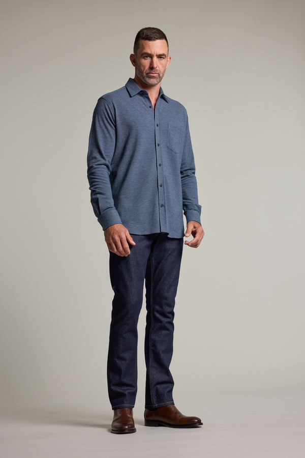 Barkers Frye Knit Shirt in navy, classic fit, alternate view