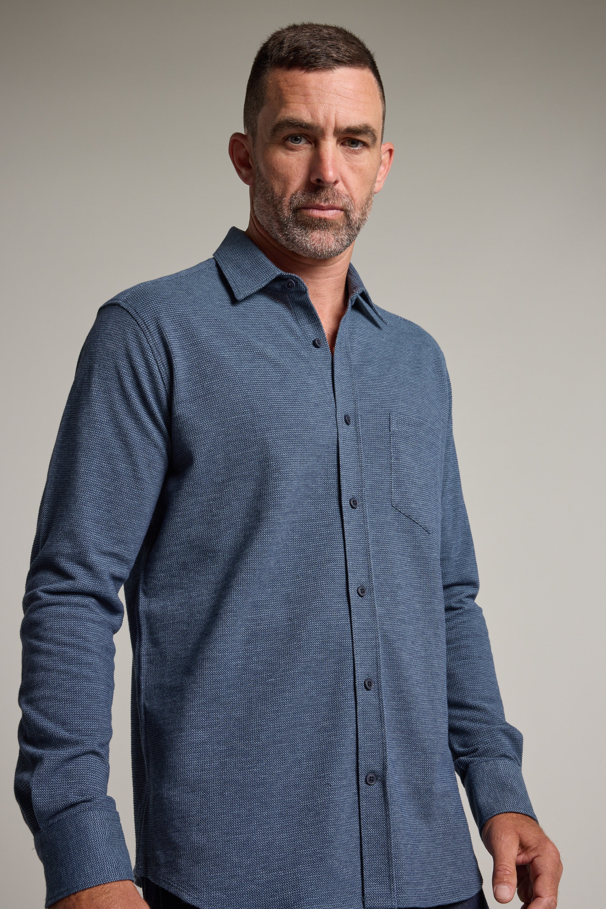 Barkers Frye Knit Shirt in navy, classic fit, additional view