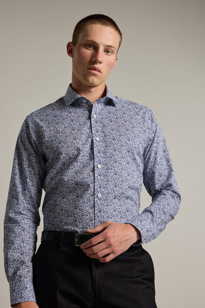 Barkers Gordon Print Business Shirt in navy, tailored fit