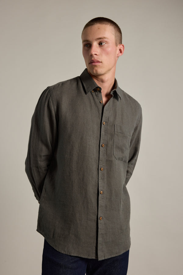 Barkers Delano Linen Shirt in khaki, classic fit, additional view