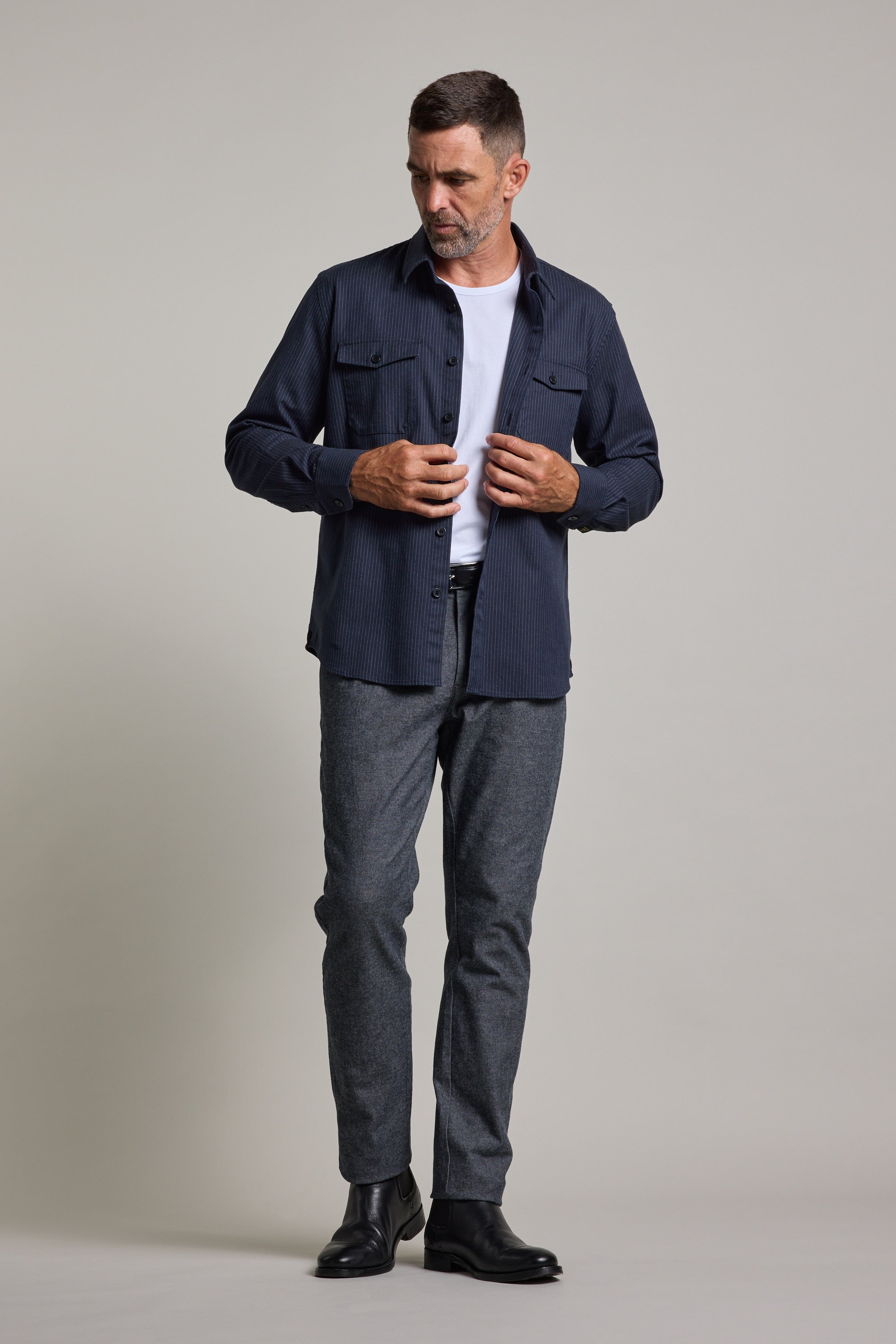 Barkers Timothy Stripe Overshirt in navy, cotton, additional view