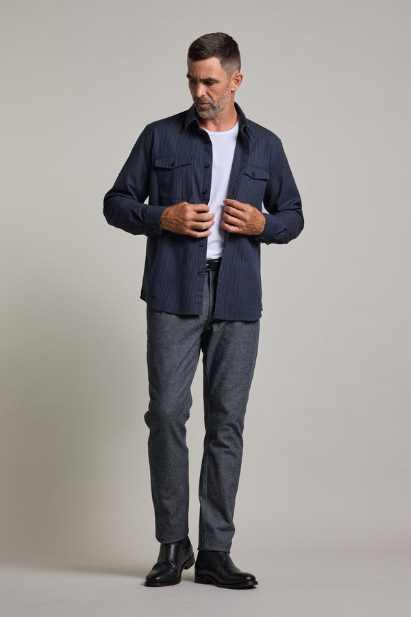 Barkers Timothy Stripe Overshirt in navy, cotton, additional view