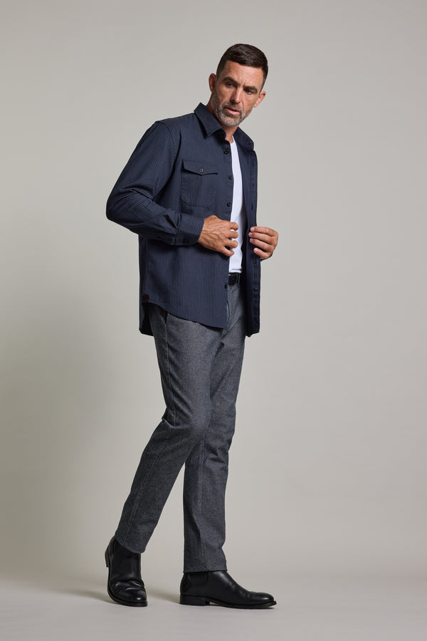 Barkers Timothy Stripe Overshirt in navy, cotton, alternate view