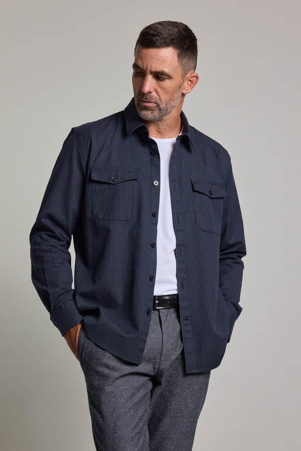Barkers Timothy Stripe Overshirt in navy, cotton