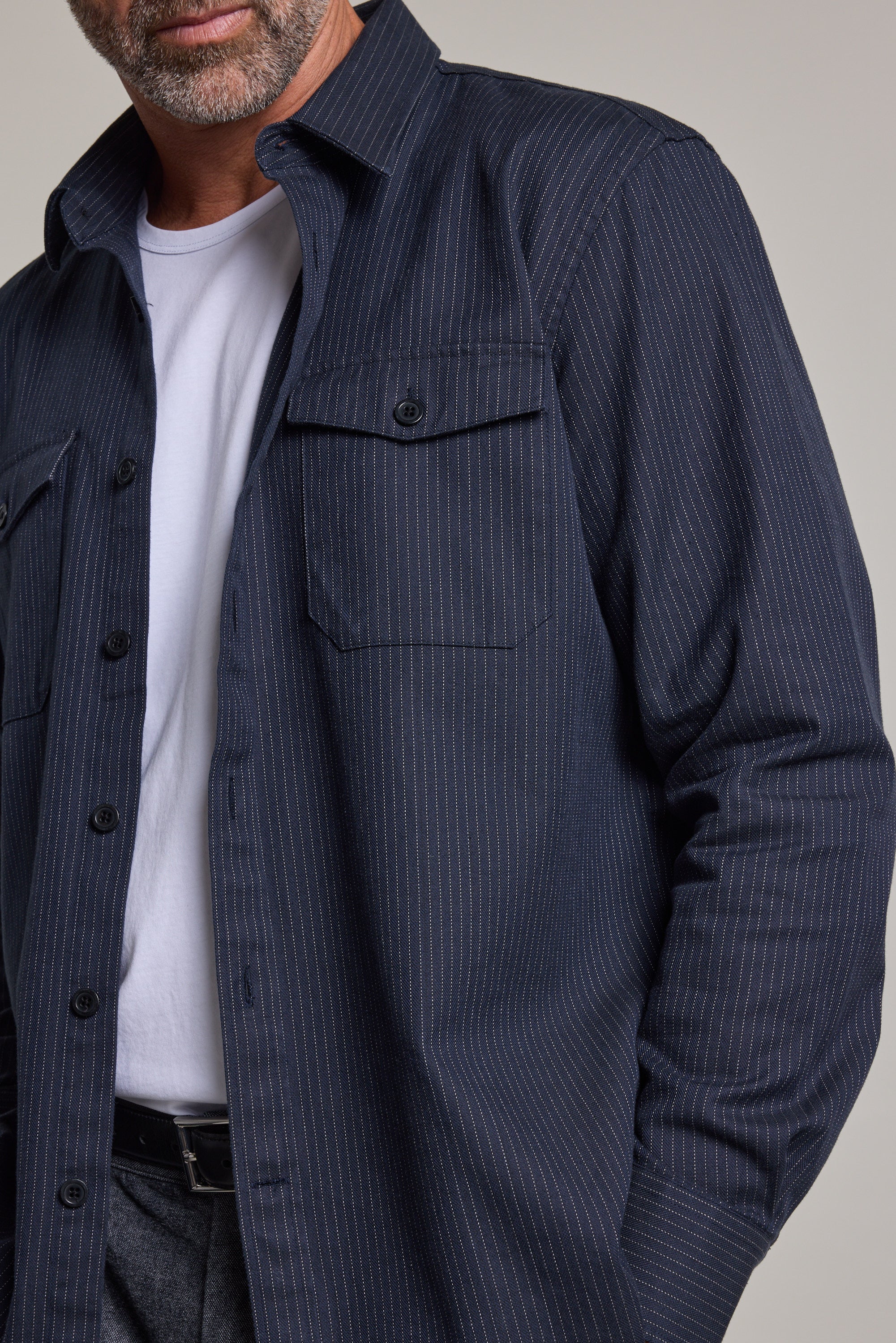 Barkers Timothy Stripe Overshirt in navy, cotton, additional view