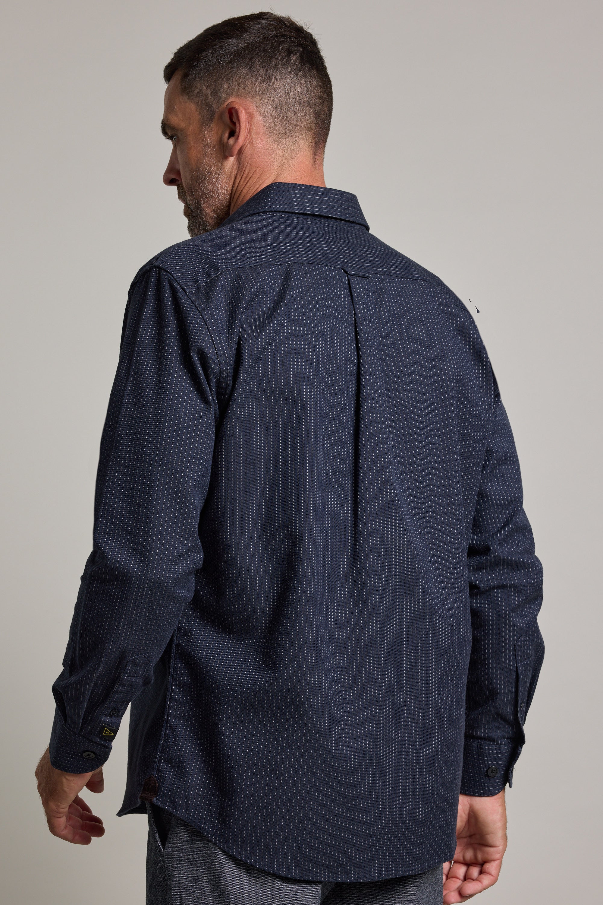 Barkers Timothy Stripe Overshirt in navy, cotton, additional view