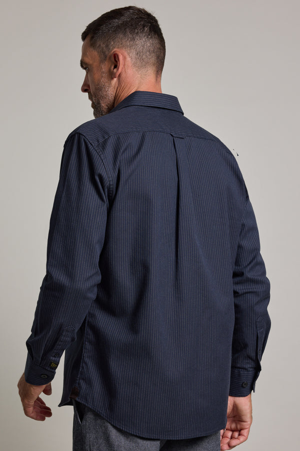 Barkers Timothy Stripe Overshirt in navy, cotton, additional view