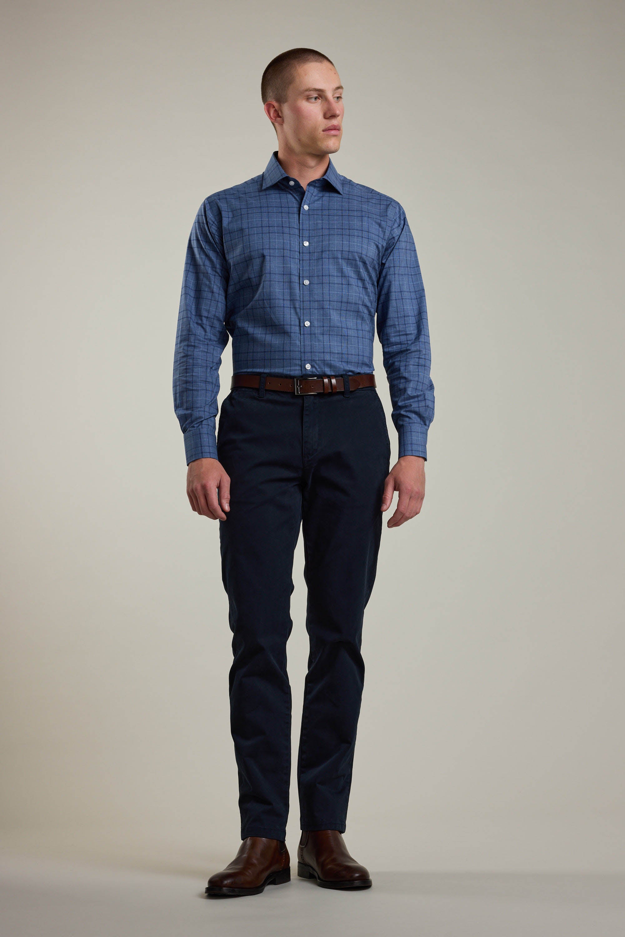 Barkers Marr Check Business Shirt in navy check, tailored fit