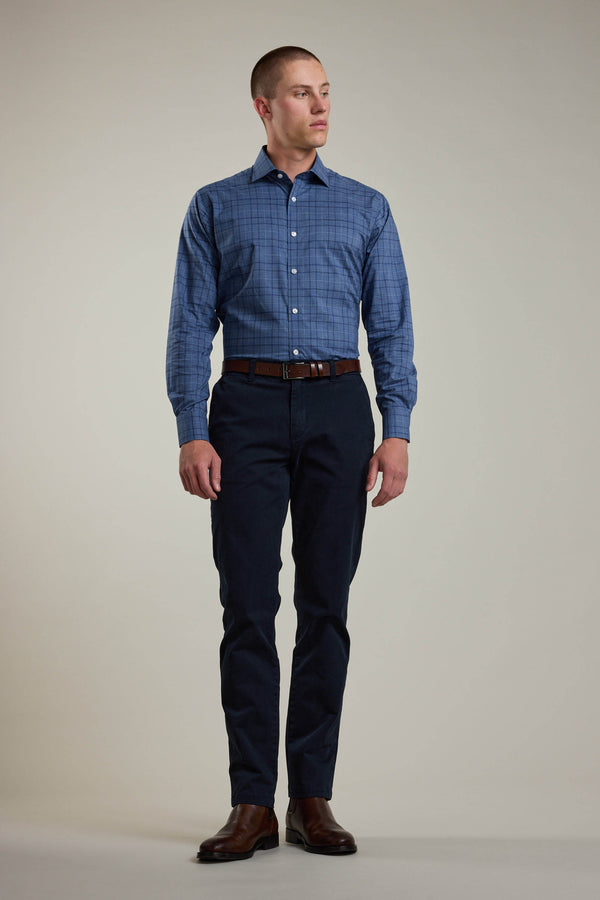 Barkers Marr Check Business Shirt in navy check, tailored fit